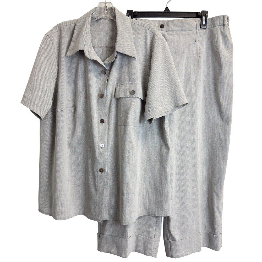 Harve‎ Benard Vintage Pinstripe 2 Pc Set Button Down Top & Crop Pants Womens 18